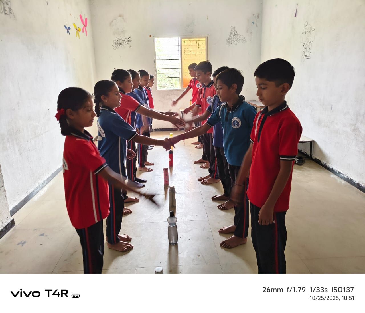 Students lined up for a science experiment